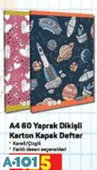 A4 60 YAPRAK DİKİŞLİ KARTON KAPAK KARELİ/ÇİZGİLİ DEFTER